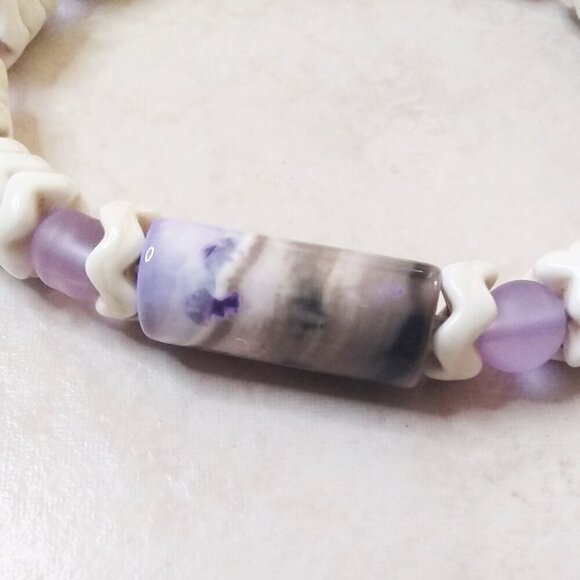 Boho! Lilac Lavender + Creamy White Soft Bangle Bracelet! Small 6-6.75" Wrists - Picture 5 of 6
